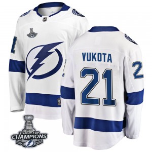 Mick Vukota Tampa Bay Lightning Youth Fanatics Branded White Breakaway Away 2020 Stanley Cup Champions Jersey