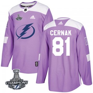 Erik Cernak Tampa Bay Lightning Men's Adidas Authentic Purple Fights Cancer Practice 2020 Stanley Cup Champions Jersey