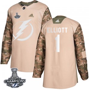 Brian Elliott Tampa Bay Lightning Youth Adidas Authentic Camo Veterans Day Practice 2020 Stanley Cup Champions Jersey