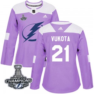 Mick Vukota Tampa Bay Lightning Women's Adidas Authentic Purple Fights Cancer Practice 2020 Stanley Cup Champions Jersey