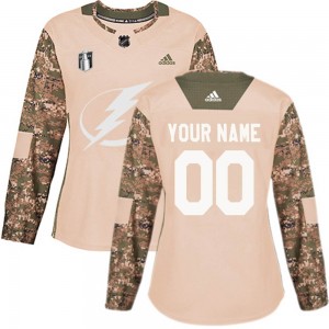 Custom Tampa Bay Lightning Women's Adidas Authentic Camo Veterans Day Practice 2022 Stanley Cup Final Jersey