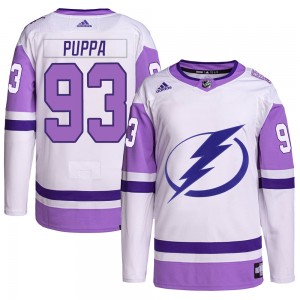 Daren Puppa Tampa Bay Lightning Men's Adidas Authentic White/Purple Hockey Fights Cancer Primegreen Jersey