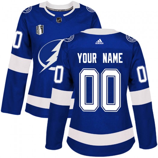 Custom Tampa Bay Lightning Women's Adidas Authentic Blue Home 2022 Stanley Cup Final Jersey
