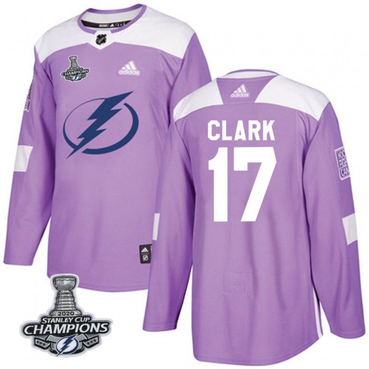 Wendel Clark Tampa Bay Lightning Men's Adidas Authentic Purple Fights Cancer Practice 2020 Stanley Cup Champions Jersey