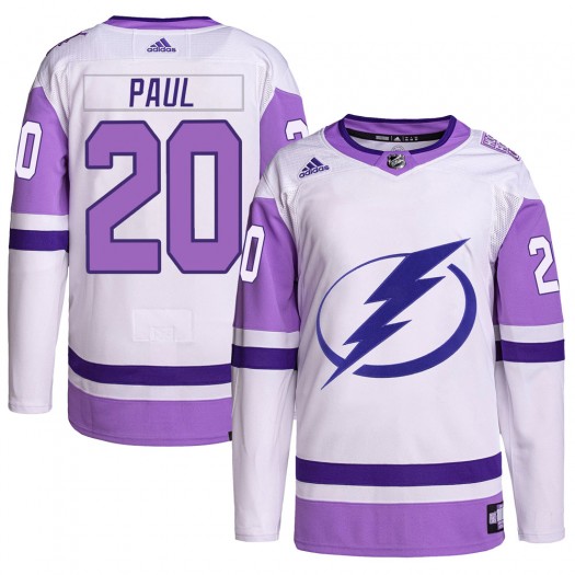 Nicholas Paul Tampa Bay Lightning Youth Adidas Authentic White/Purple Hockey Fights Cancer Primegreen Jersey