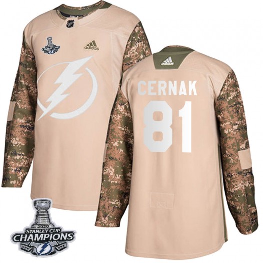 Erik Cernak Tampa Bay Lightning Men's Adidas Authentic Camo Veterans Day Practice 2020 Stanley Cup Champions Jersey
