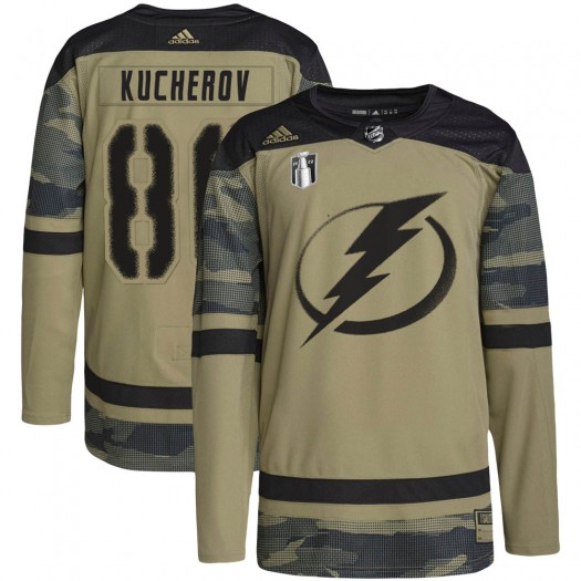 Nikita Kucherov Tampa Bay Lightning Men's Adidas Authentic Camo Military Appreciation Practice 2022 Stanley Cup Final Jersey
