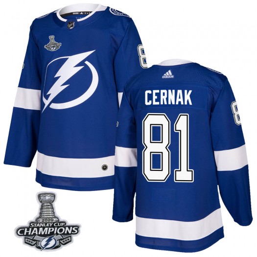 Erik Cernak Tampa Bay Lightning Men's Adidas Authentic Blue Home 2020 Stanley Cup Champions Jersey
